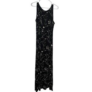 Cote Femme Womens Sleeveless Tank Maxi Dress Sz 8 Black White Floral Greece